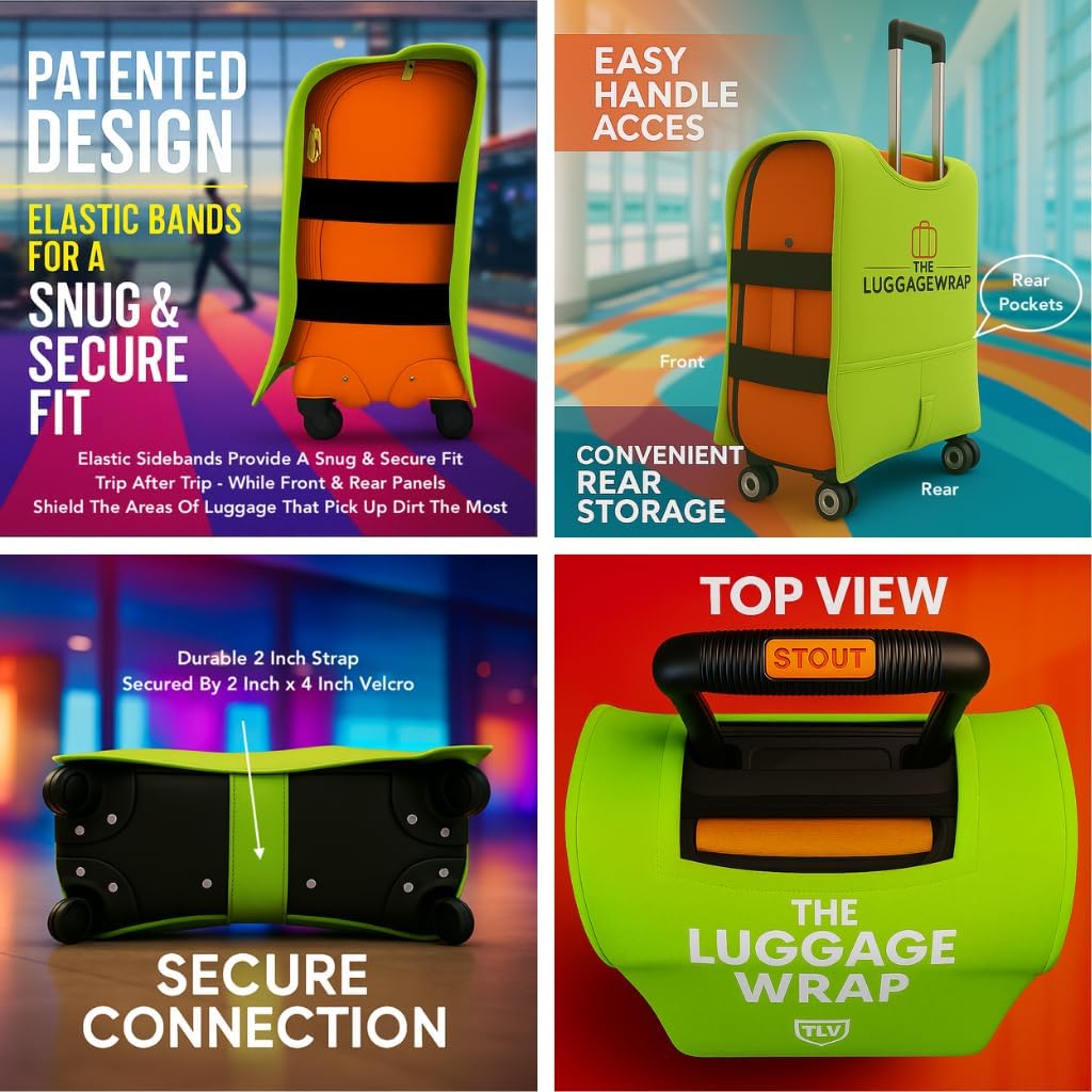 Large Lemony Lime Green Water-Resistant Luggage Covers for Suitcase TSA Approved for 27"-29" - Durable Patented Design Suitcase Covers for Luggage, Fundas para Maletas, Travel Accessories