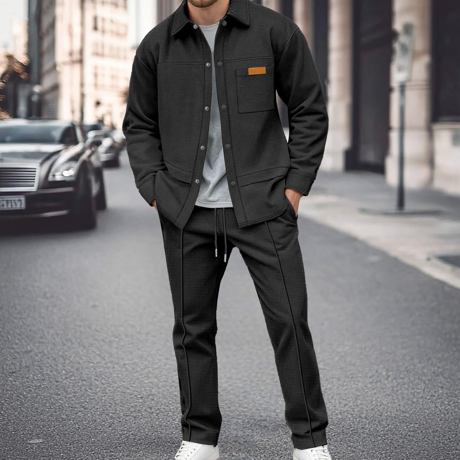 Générique Set da jogging da uomo, 2 pezzi, in cotone, abbigliamento sportivo, pullover traspirante e morbido, alla moda, da corsa, ginnastica, casa, A114