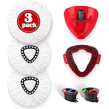 3 Pack Spin Mop Replacement Head for O-Ceda EasyWring 1-Tank System, 3 Microfiber Spin Mops Refills,1 Scrubber Head,1 Triangle Spin Base,Deep Clean,Machine Washable and Easy to Replace