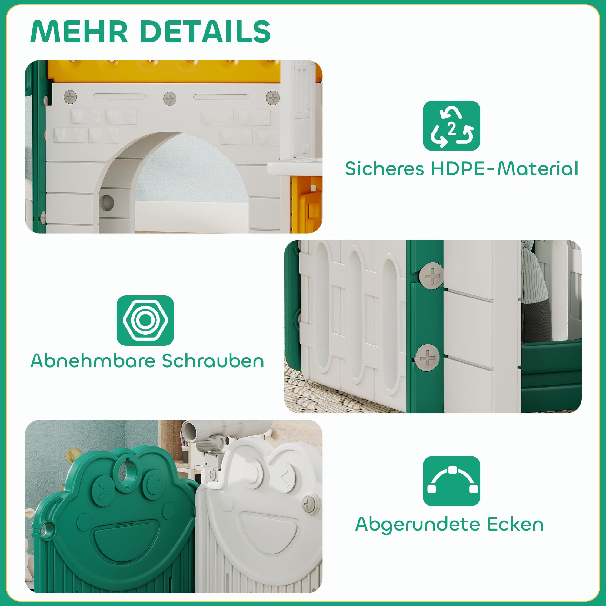 AIYAPLAY 7 in 1 Kinderrutsche mit Klettergerüst 1-4 Jahre Gelb+Grün | Kleinkindrutsche mit Basketballkorb, Tunnel, Teleskop, Stauraum, Spielhaus, Indoor und Outdoor Spielplatz, für Kleinkinder