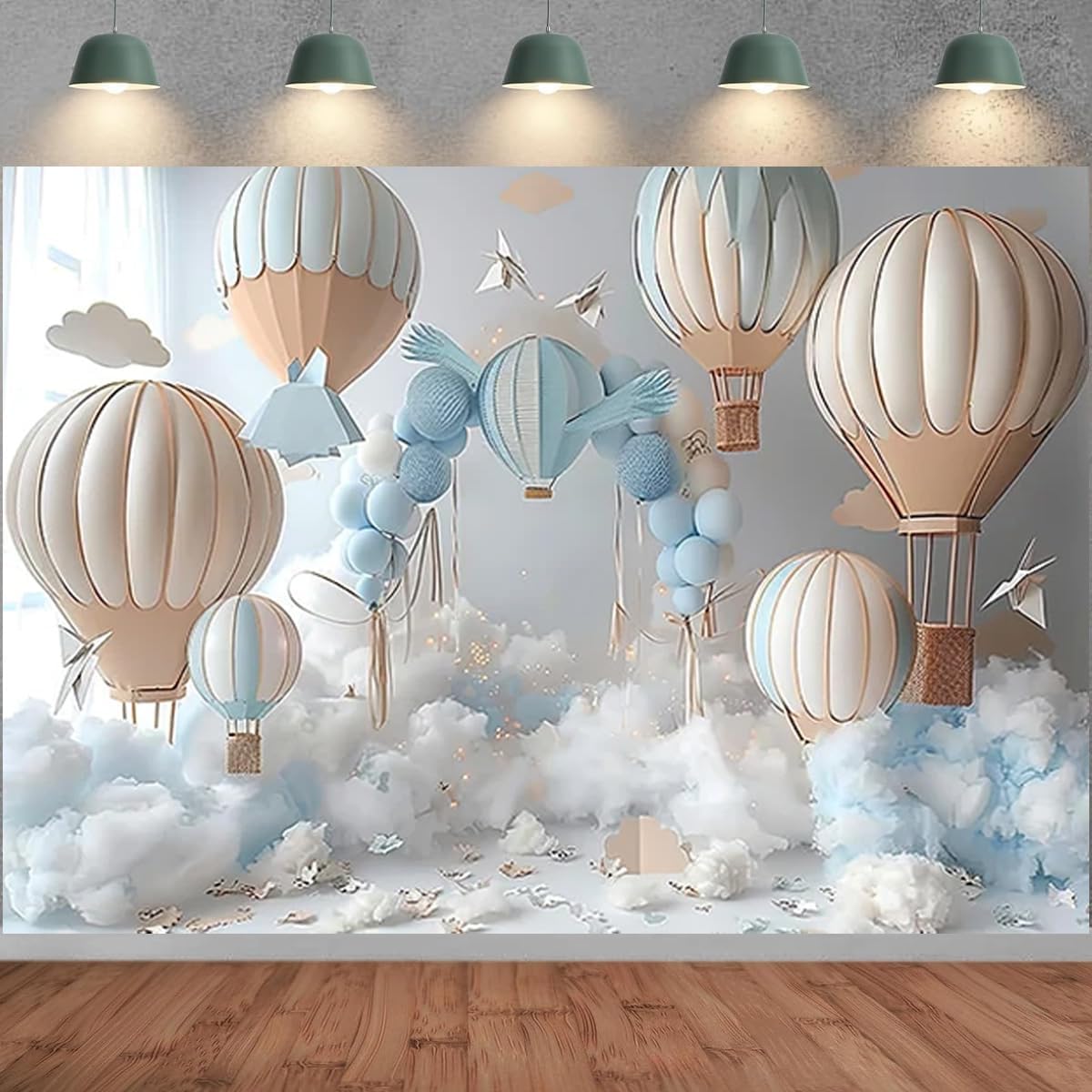 Hot Air Balloon Photography Backgrounds Clouds Travel Adventure Theme Birthday Party Background Girl 1st Birthday Party Decoration Newborn Baby Shower Cake Table Background image 3
