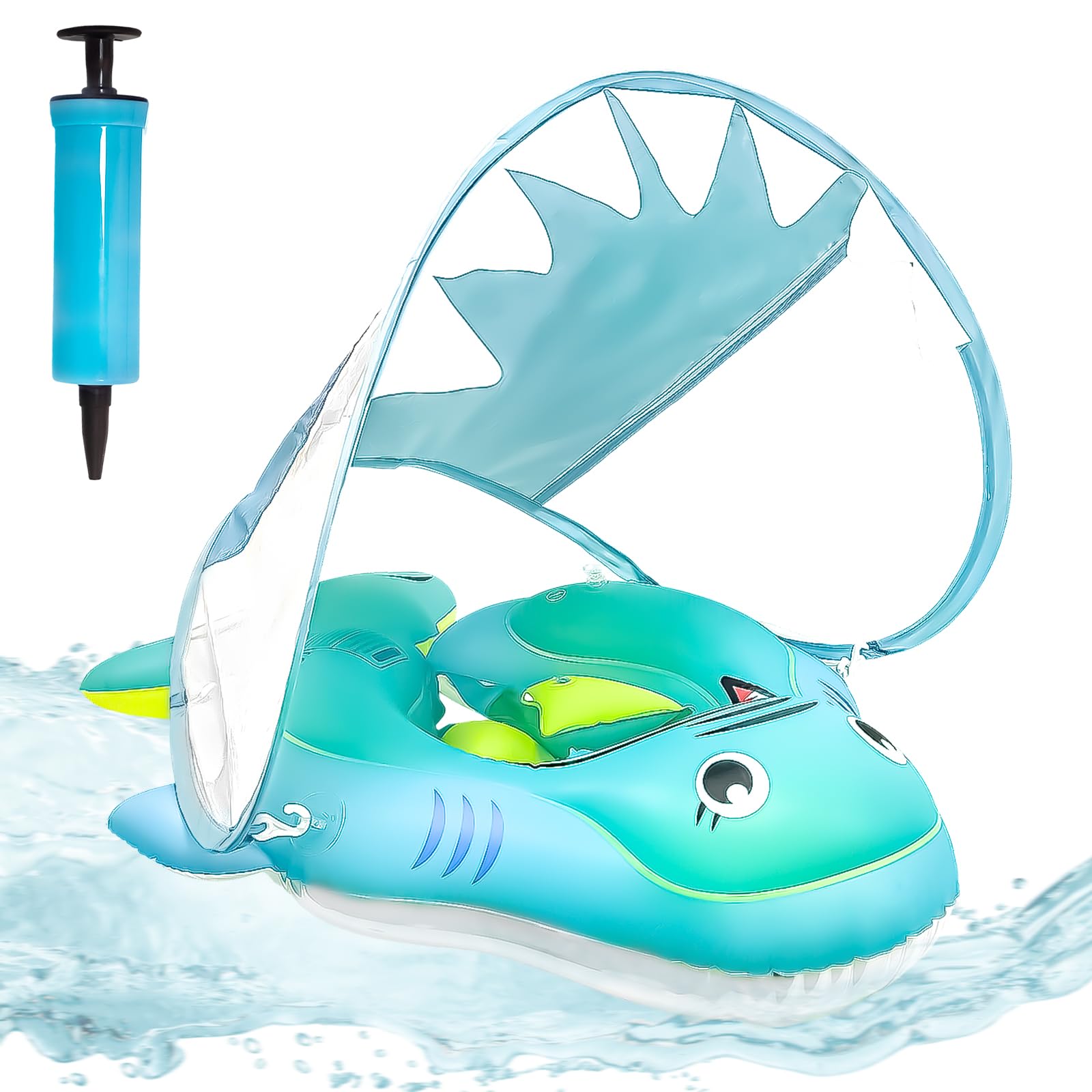 Salvagente Neonato con Parasole, Baby Float Gonfiabile per Neonati 3-72 Mesi, Galleggiante Piscina con Cinture di Sicurezza & Camere d’Aria, Protezione UV per Mare e Piscina