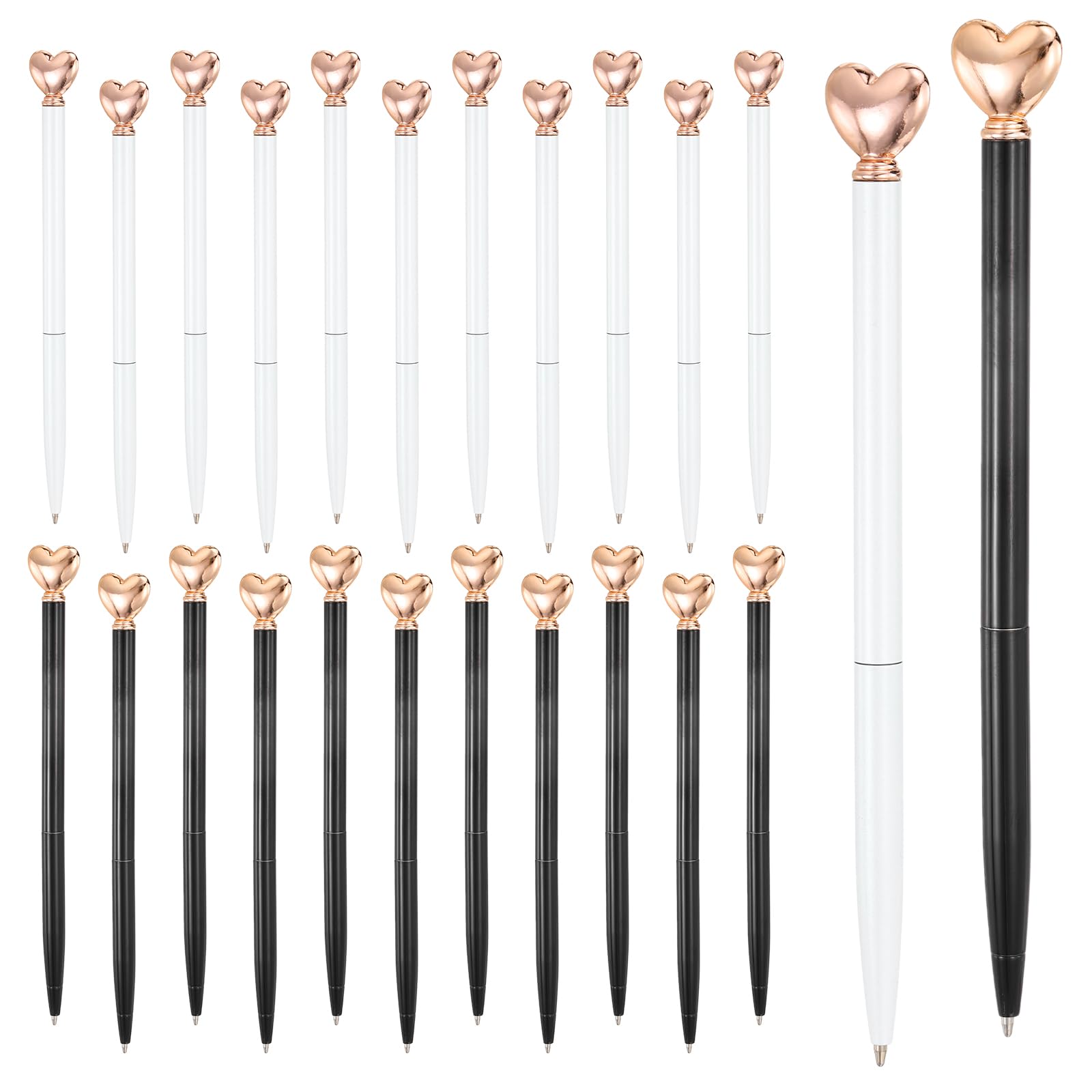 PATIKIL Heart Pens 1.0 mm Black Ink, 24 Pcs Metal Cute Pens Heart Ballpoint Retractable for Women Wedding Office Party Bridal Engagement Gifts Valentine's Day, White/Black/Rose Gold
