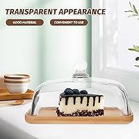 Vista 5 de Hemoton Plato de vidrio transparente para tartas con base de madera y cubierta de cúpula – 6.69 x 4.52 x 3.50 pulgadas, bandeja de postre