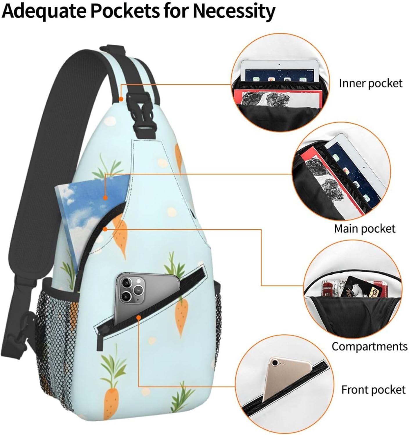 Carrot Polka Dot Sling Bag Crossbody Bag for Men Women, Daypack Chest Backpack Shoulder Bag for Travle Hiking