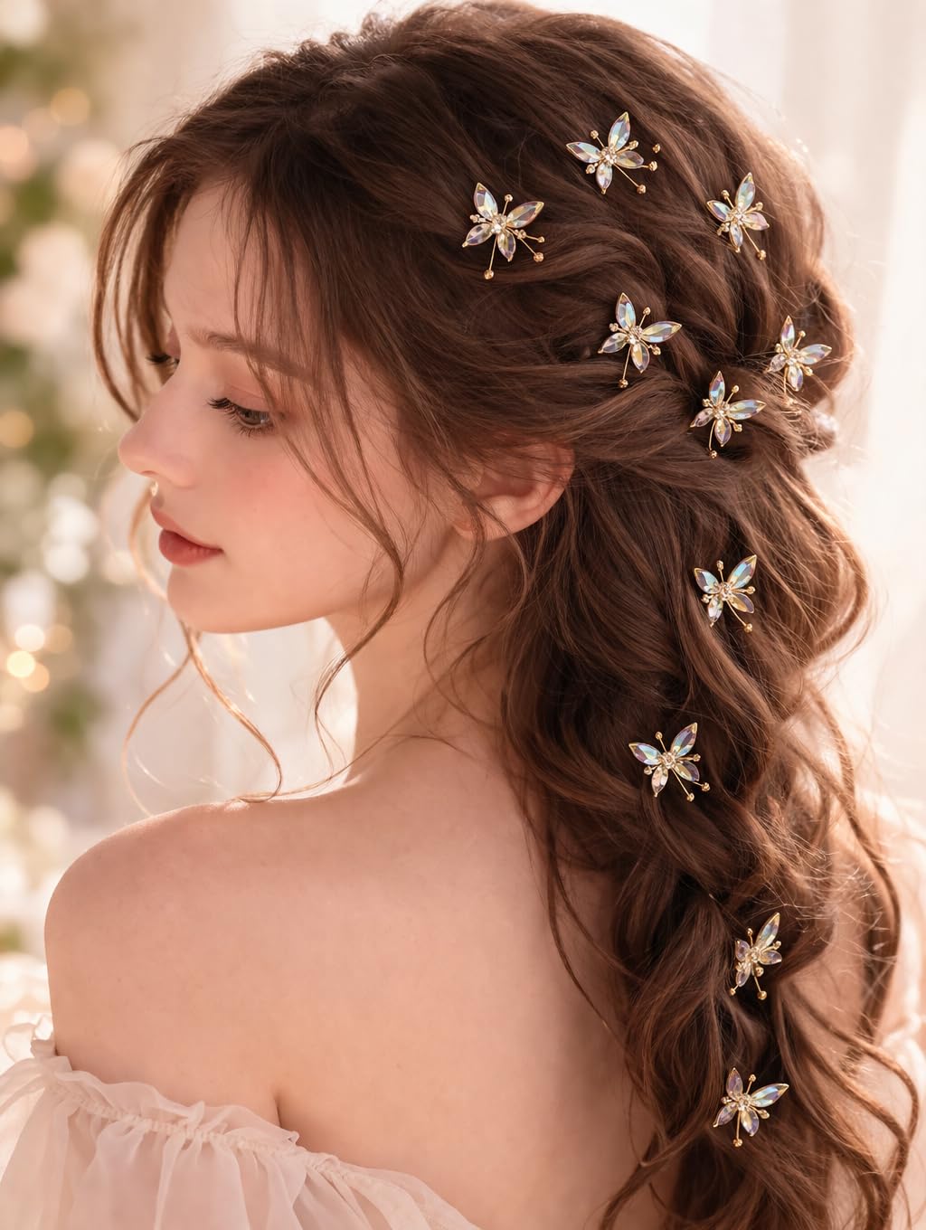 Elegant Crystal Butterfly & Flower Hair Pins(Set of 12) for Women Girls Bridal Wedding Accessories Rhinestone Hair Clips Gold Wire Floral Butterfly Hair Jewelry Decorative Hairpins-image-3