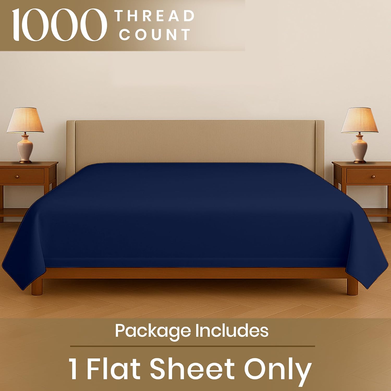 SGI bedding 120" W x 120" L 1 Pc Texas King Flat Sheet Only 100% Egyptian Cotton - 1000TC Fits Large Size beds - Soft Breathable Luxury Oversized Sheets, for Extra Large Beds - Navy Blue