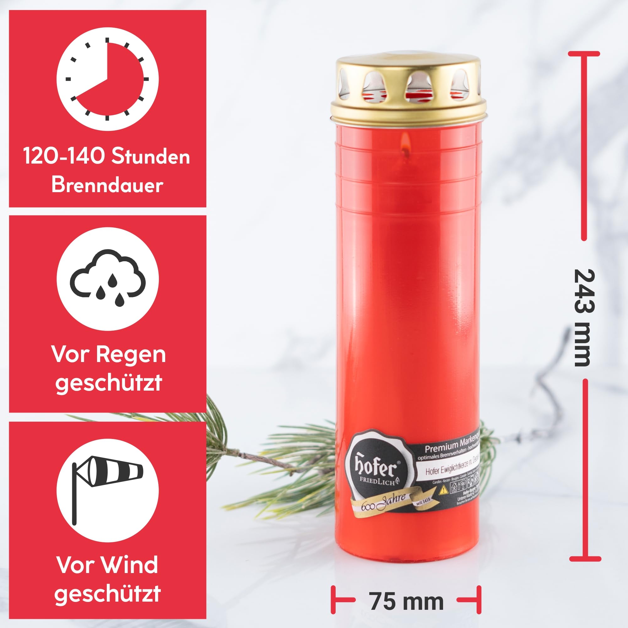 Juego de 12 velas grandes con tapa [rojo] de 120 a 140 horas de combustión, velas de luto con tapa, vela de cementerio, velas para decoración de tumbas y adornos para tumbas