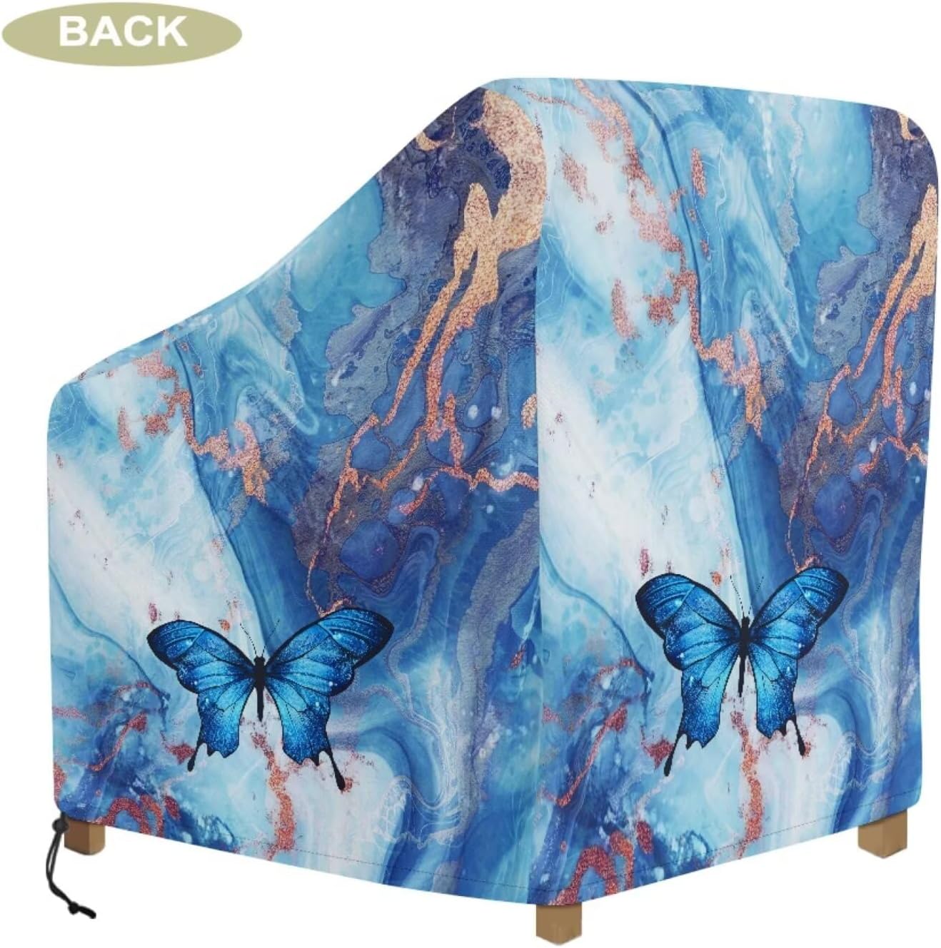 Waterproof Patio Chair Covers Marble Butterfly Printed UV Resistant All Weather Protection Outdoor Lawn Patio Furniture Covers Perfect for Swivel Chairs