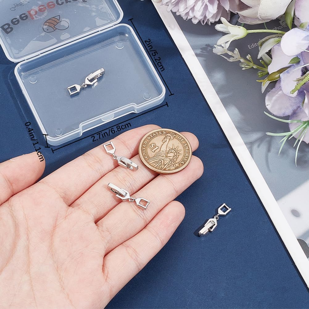 Beebeecraft 1 Box 6Pcs Fold Over Clasps Platinum Plated Foldover Extension Jewelry Clasps Necklace Bracelet Extender for Jewelry Making Women DIY Crafts (Silver)