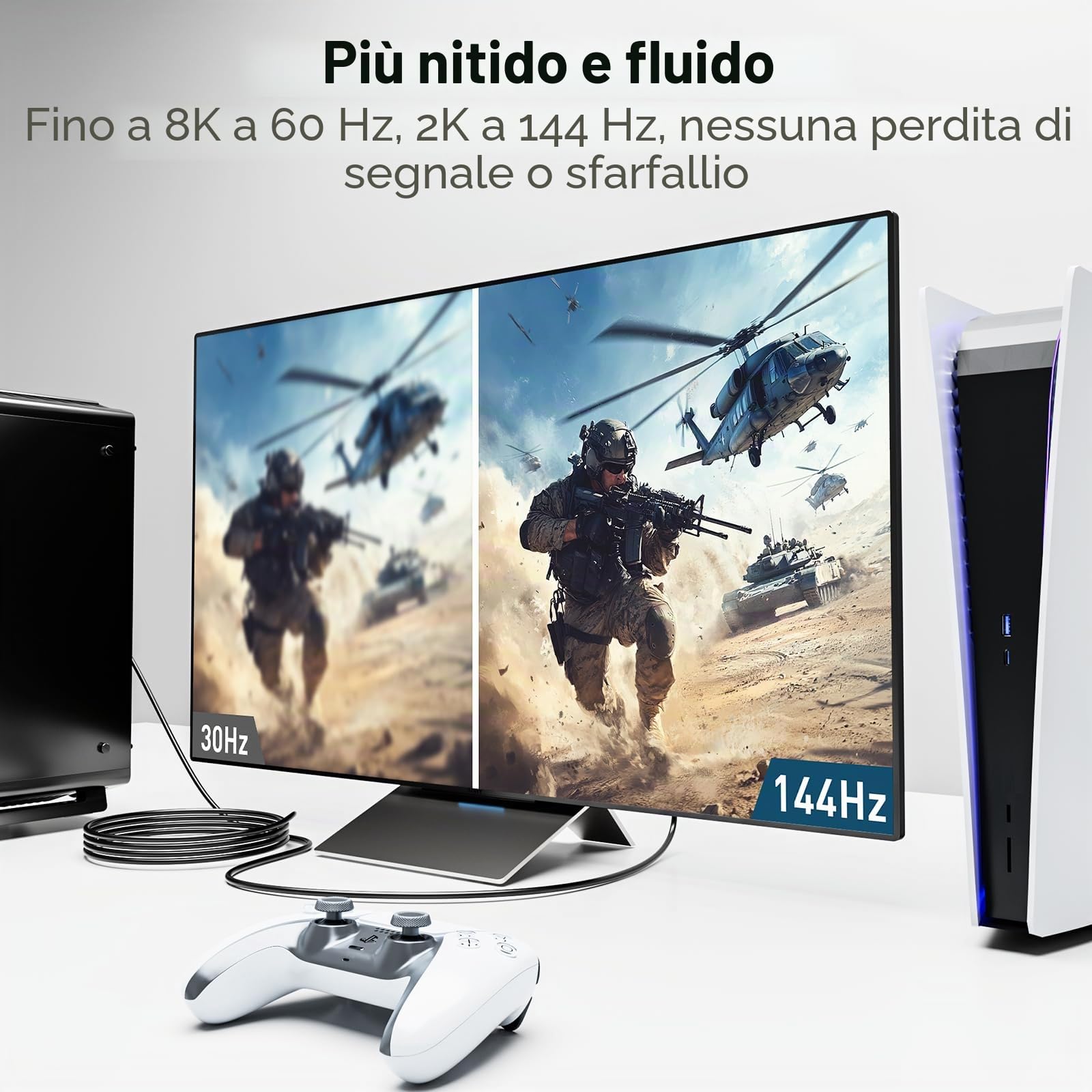 Cavo HDMI 8K Fibra Ottica 15m, HDMI 2.1 Ultra Alta Velocità 48Gbps, Supporta 8K@60Hz, 4K@120Hz, HDR dinamico, eARC, HDCP 2.2/2.3, Compatibile con PS5, Xbox, TV, proiettore, monitor