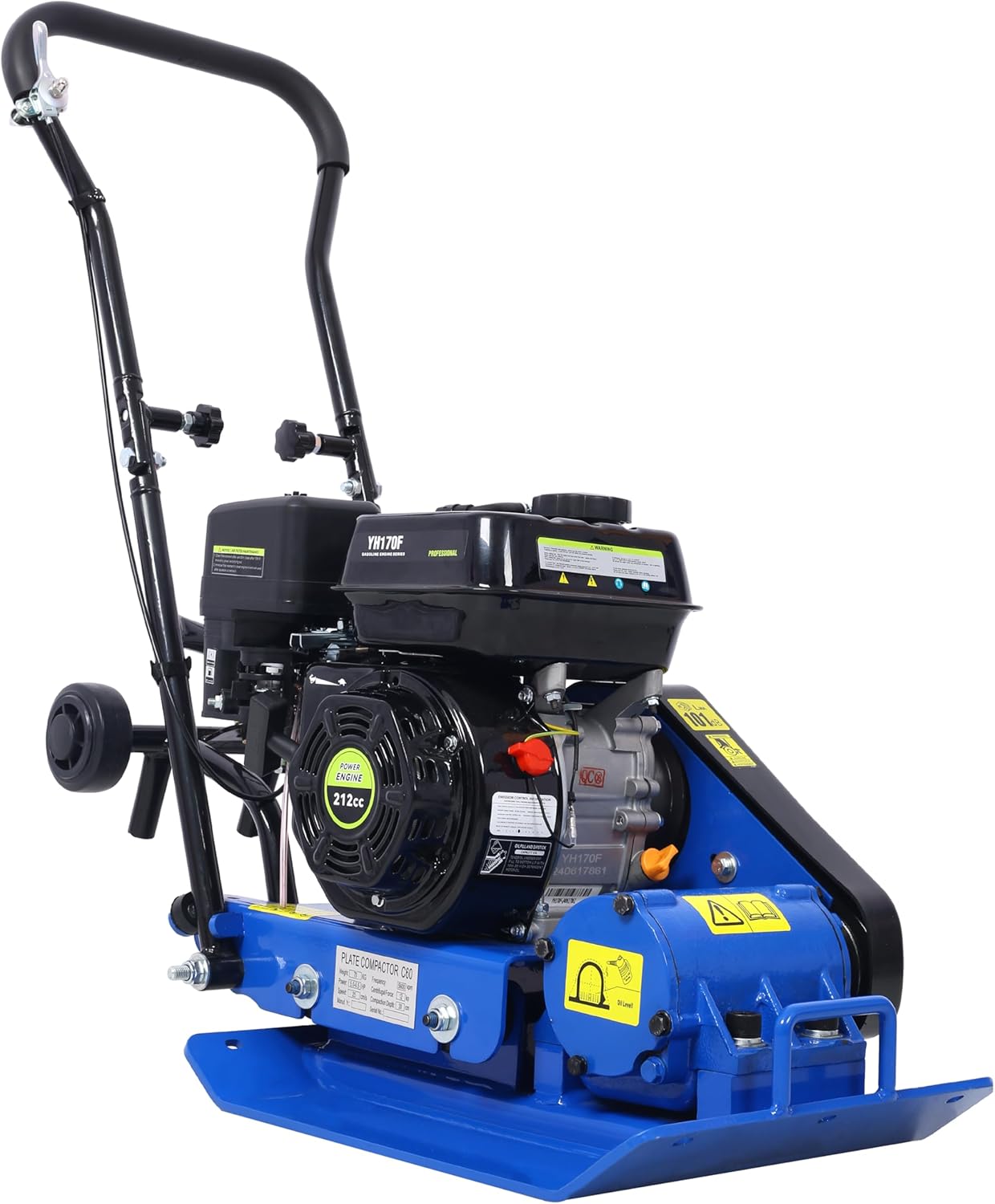 212cc 7.0HP 5600VPM Gas Vibration Compaction Force 20 x 14 inch Plate Compactor w/Built-in Wheel,EPA Compliant