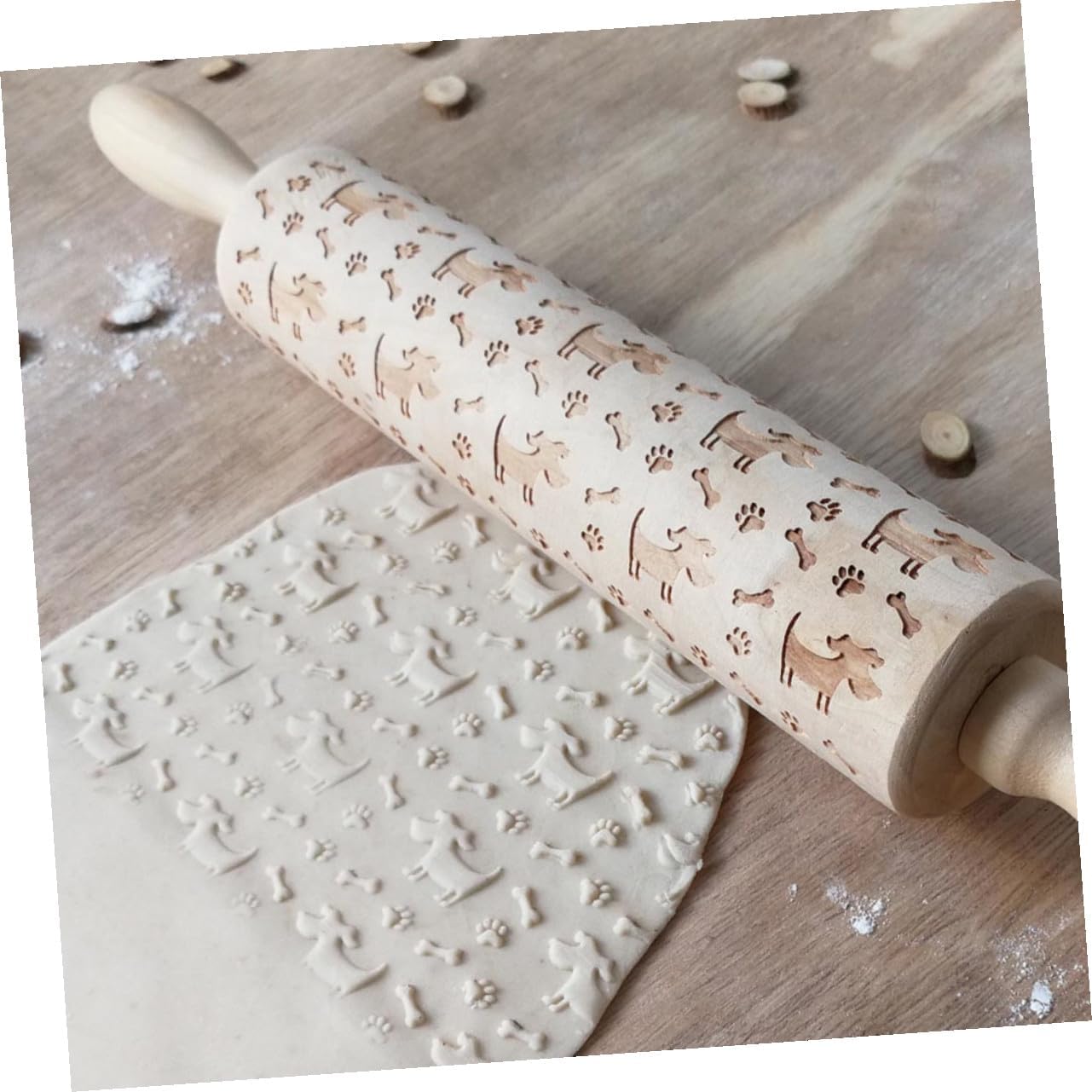 Wooden Dog Rolling Pin with Bone Pattern for Fondant Dough image 5