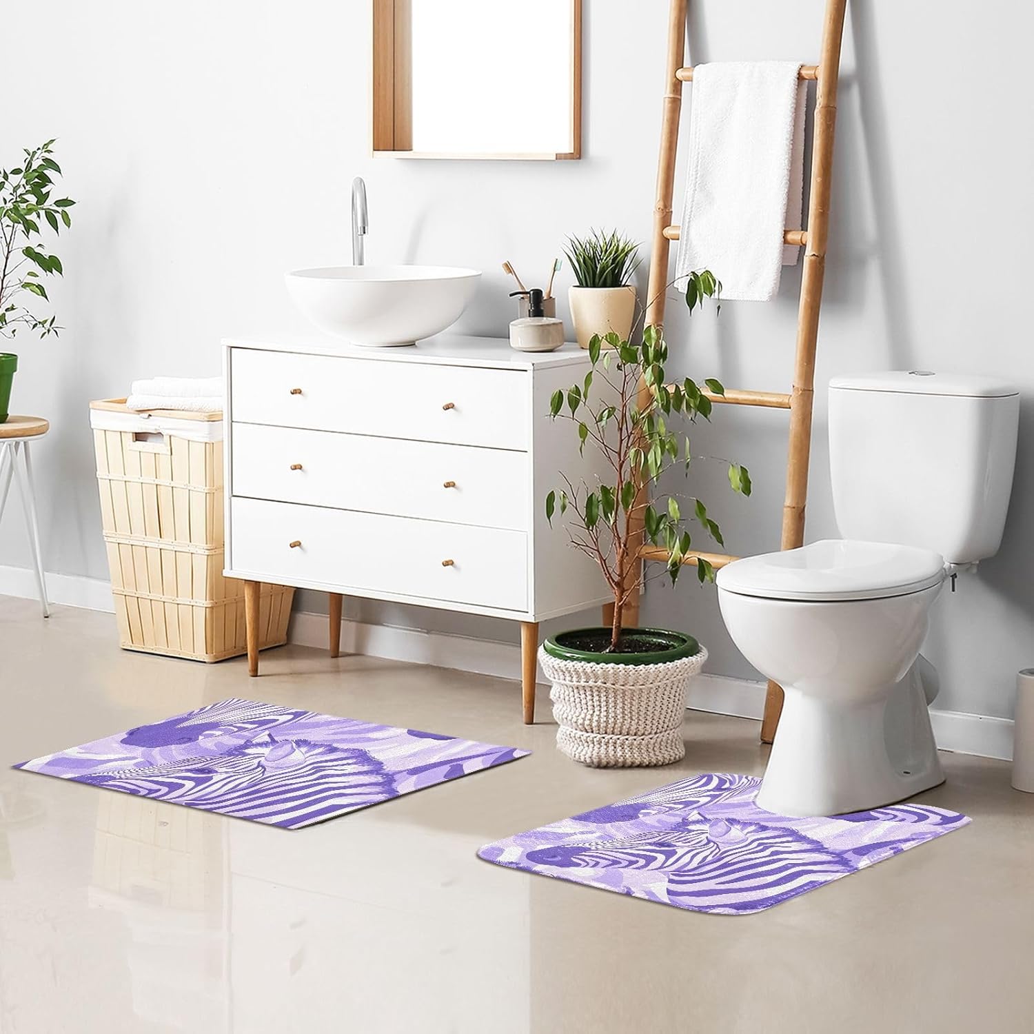 Bathroom Rug Sets 2 Piece, Soft Absorbent Non Slip Bathroom Rugs, Zebra Abstract Pattern Bath Mat for Toilet, Shower