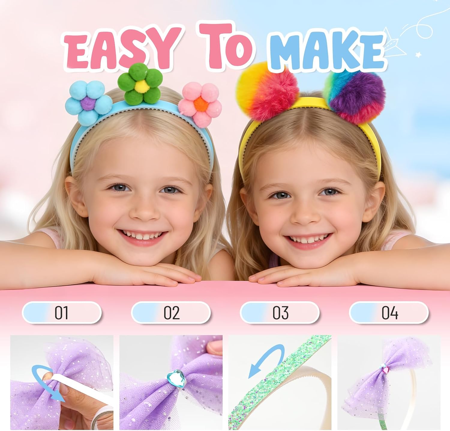 DIY Headband Making Kit, Hair Accessories Kit for Girls, Arts and Craft Kit | Summer Crafts Activity, Make Your Own Headbands, Birthday Gift for Girls Age 4-8
