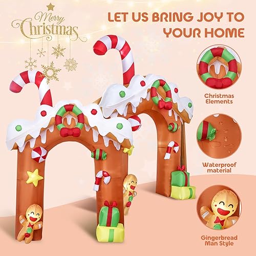 Miniatura 3 de DearSun Arco inflable de Navidad de 10 pies de alto con luces LED integradas, decoración inflable de Navidad al aire libre, decoración grande de