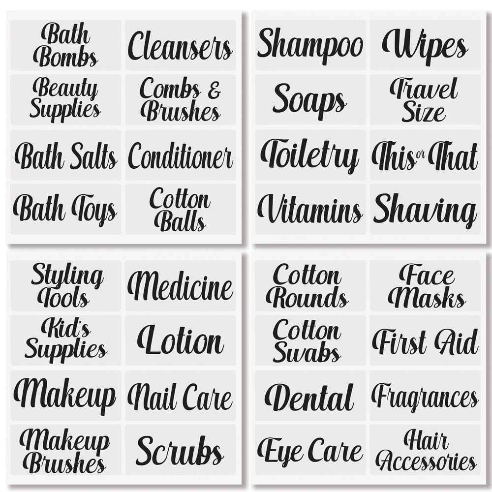 mDesign Home Organization Labels - Preprinted Label Stickers for Bathroom Storage and Cleaning - Household Organizing for Jars