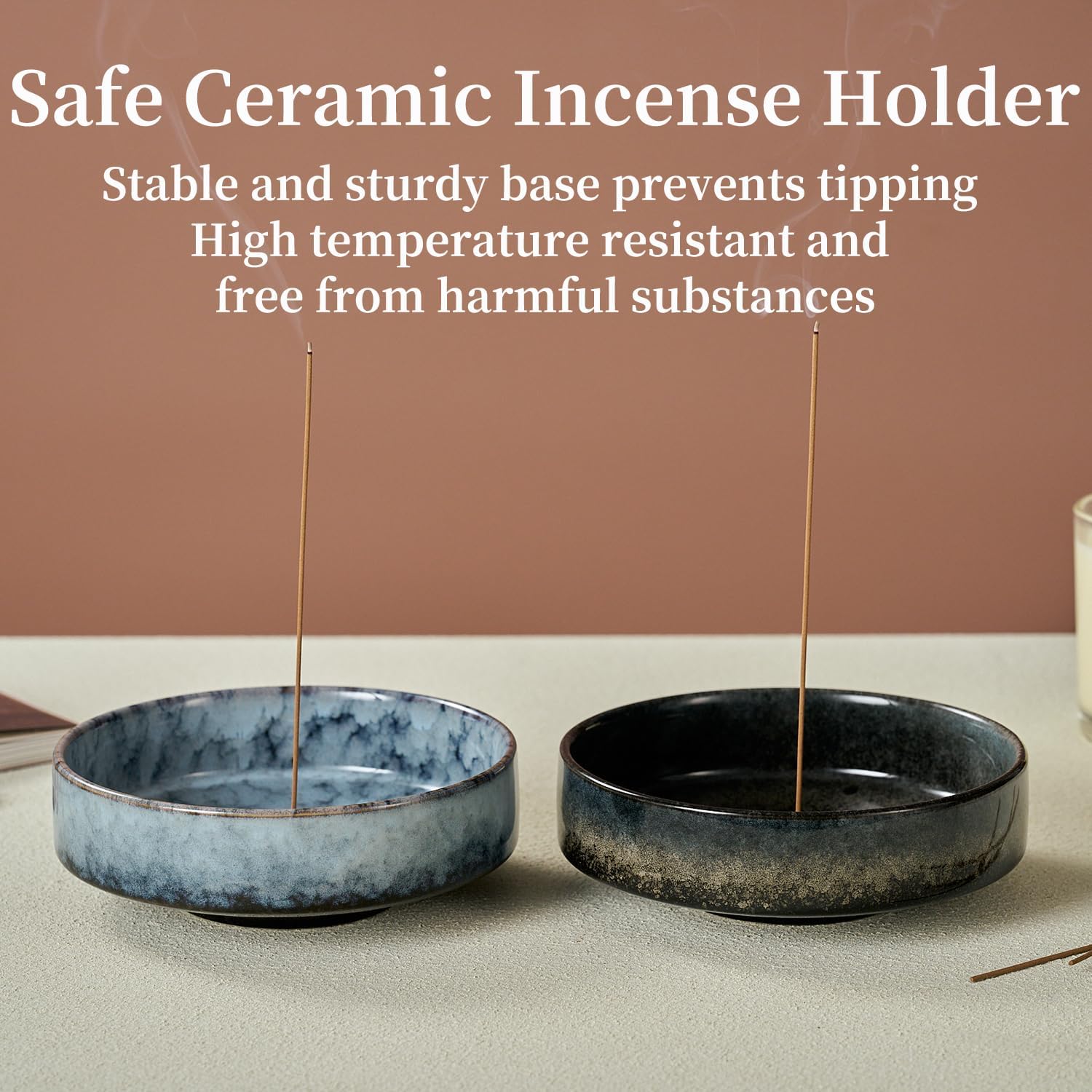 5.9" Ceramic Incense Holder with 10 Holes,5in1 Incense Tray for Sticks,Coil,Cone,Sage,Palo Santo,Handcrafted Burner Ash Catcher Smudge Bowl for Yoga Meditation Energy Cleansing Room Décor,Blue