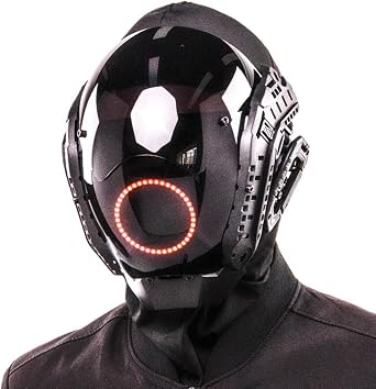 Punk Mask LED Round Lights Gothic Futuristic Techwear Masks for Adults Halloween Cosplay Costume Mask Accessories