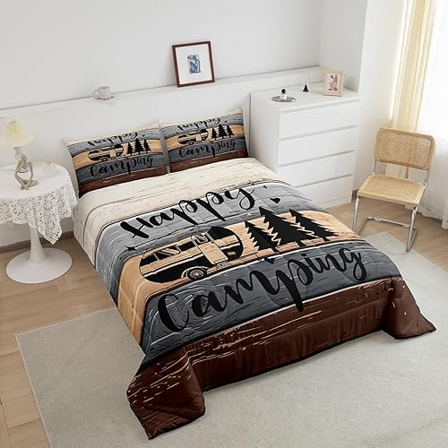 Miniatura 4 de Castle Fairy Juego de edredón vintage con diseño de rayas marrones y grises para niños y niñas, tamaño matrimonial, juego de edredón de microfibra
