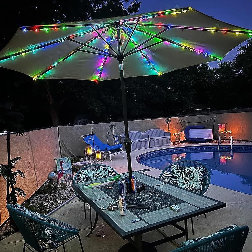 Umbrella String Lights, 104 LED 16 Modes USB Battery Operated with Remote Control Waterproof Outdoor Pole Lights for Patio Umbrellas Camping Tents