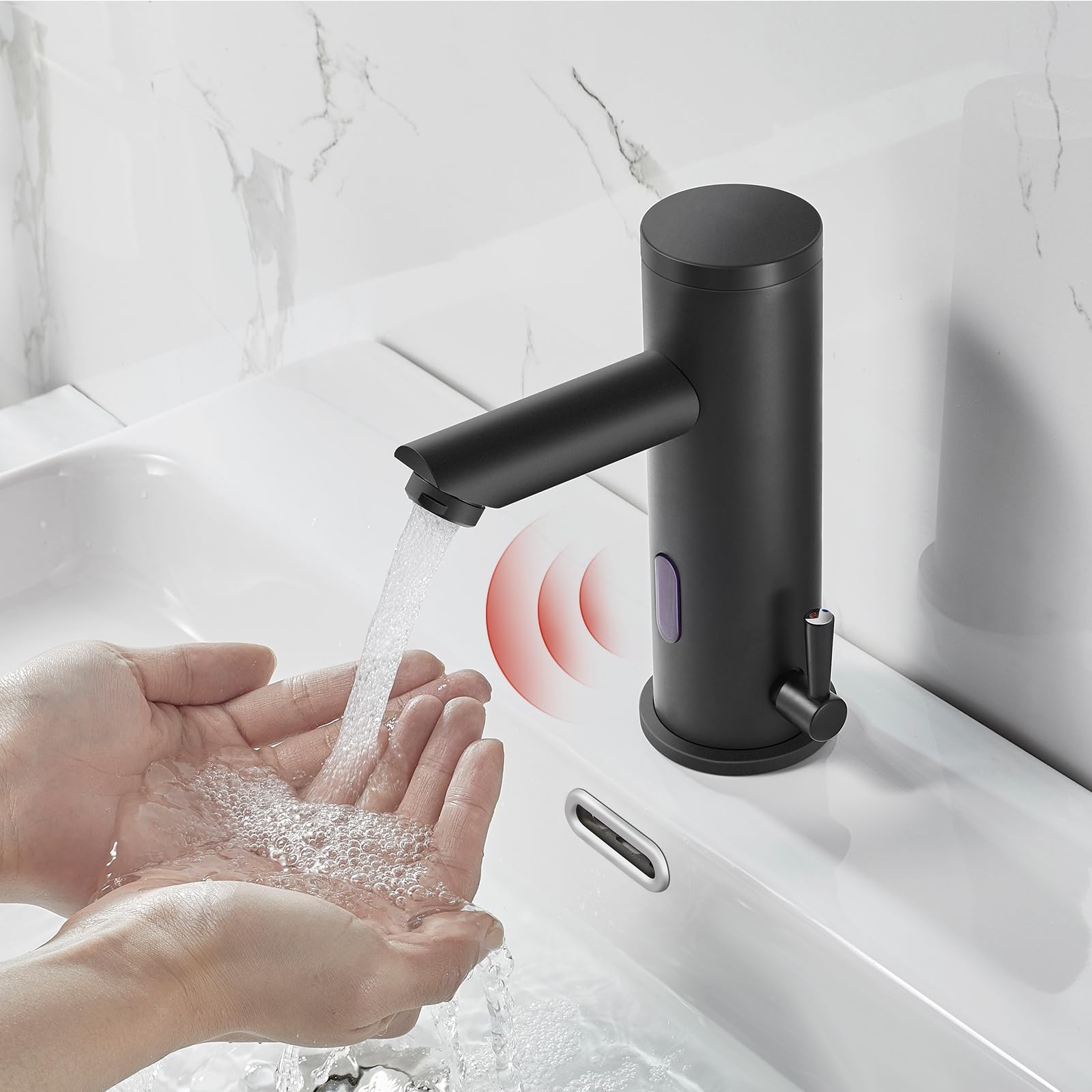 Auralum robinet lavabo infrarouge noir, automatique robinet lave main, robinet de salle de bain monocommande pour eau chaude et froide