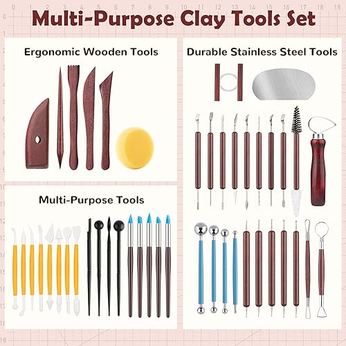 Miniatura 3 de Kit de 48 herramientas de cerámica para esculpir, herramientas de tallado de arcilla, herramientas de cerámica para arcilla polimérica, modelado,