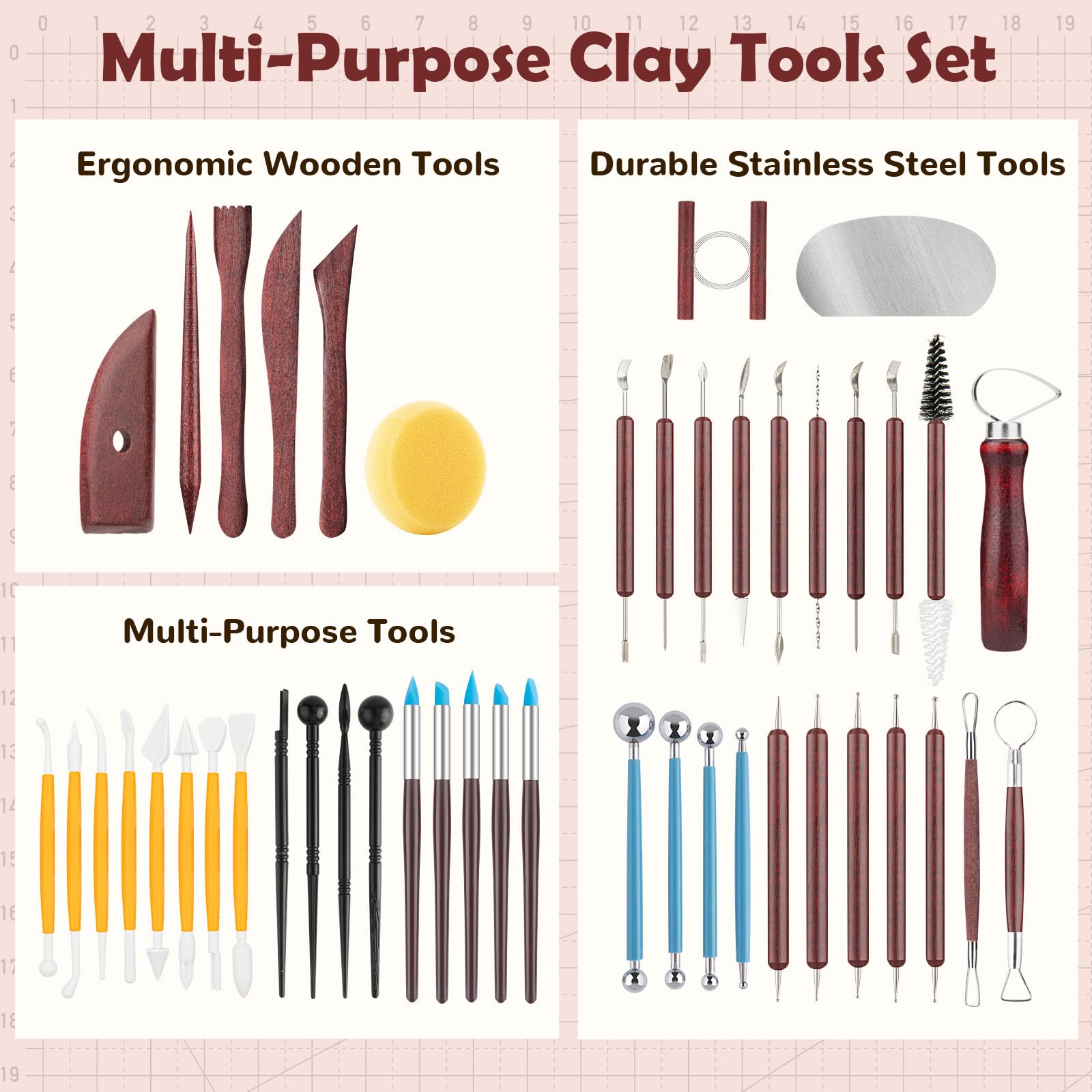 48PCS Pottery Tools Kit for Sculpting, Clay Carving Tools, Ceramic Tools for Polymer Clay, Modeling, Trimming, Molding, Shaping, Pottery Kiln, Arts Crafts Supplies, Adults, Students, Beginners, Pros