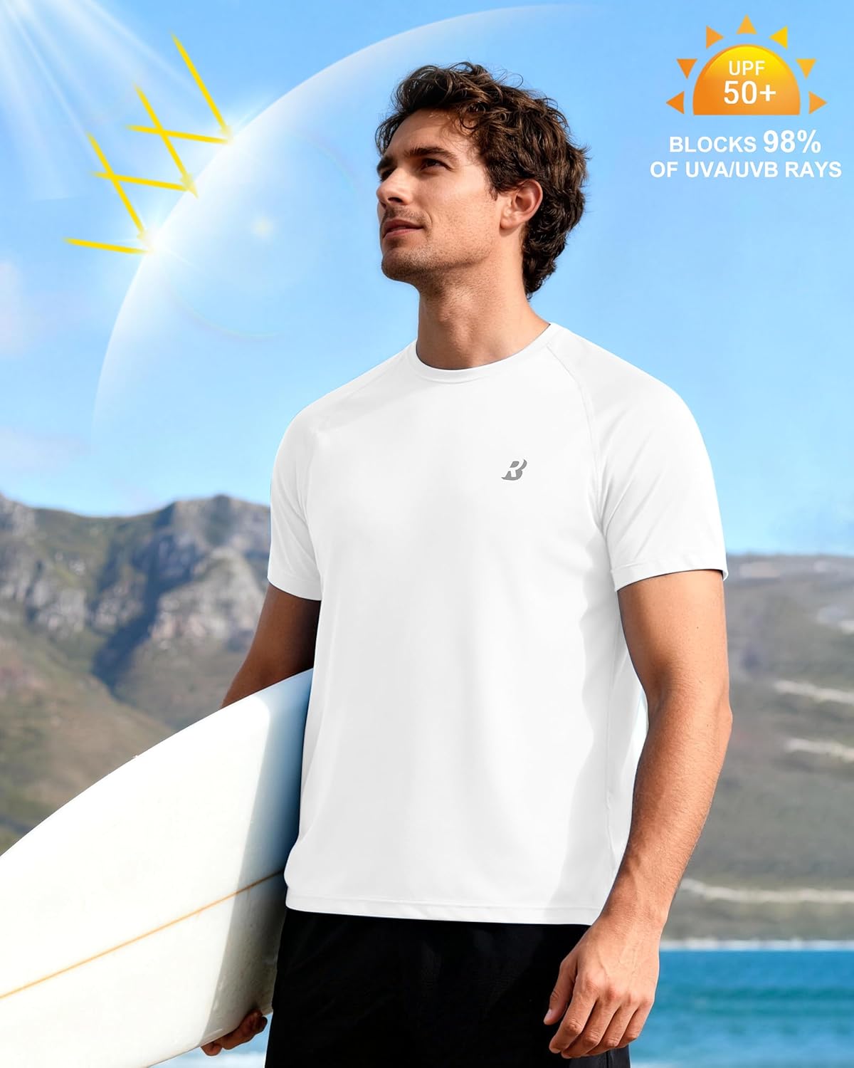 Roadbox Men's Rash Guard Short Sleeve, UPF 50+ UV Sun Protection Swim Shirts, Quick Dry Lightweight Water Surf Beach T-Shirt - Image 5