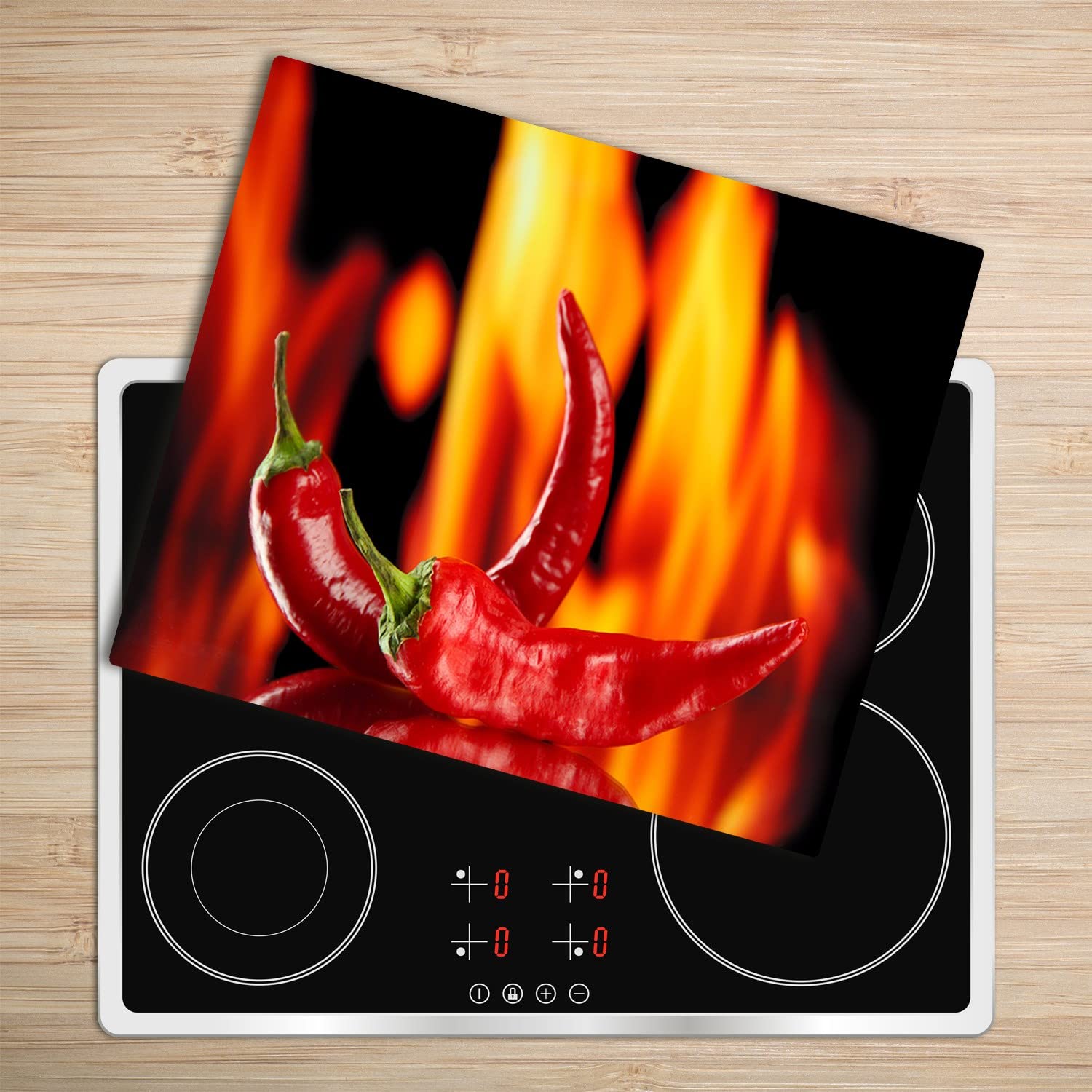Decormat Schneidebretter Schutzbrett Spritzschutz 60x52 cm Herdabdeckplatte Gehärtetes Glas Küche - Chili Paprika Sharp