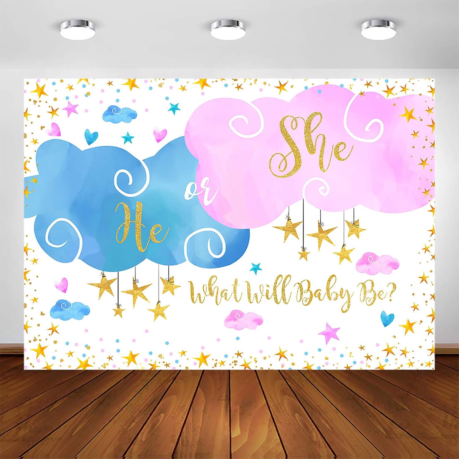 Avezano Blue or Pink Cloud Gender Reveal Backdrop He or She Gender Reveal Twinkle Star Clouds Photography Background What Will Baby Be Parties Decorations Photoshoot (7x5ft)