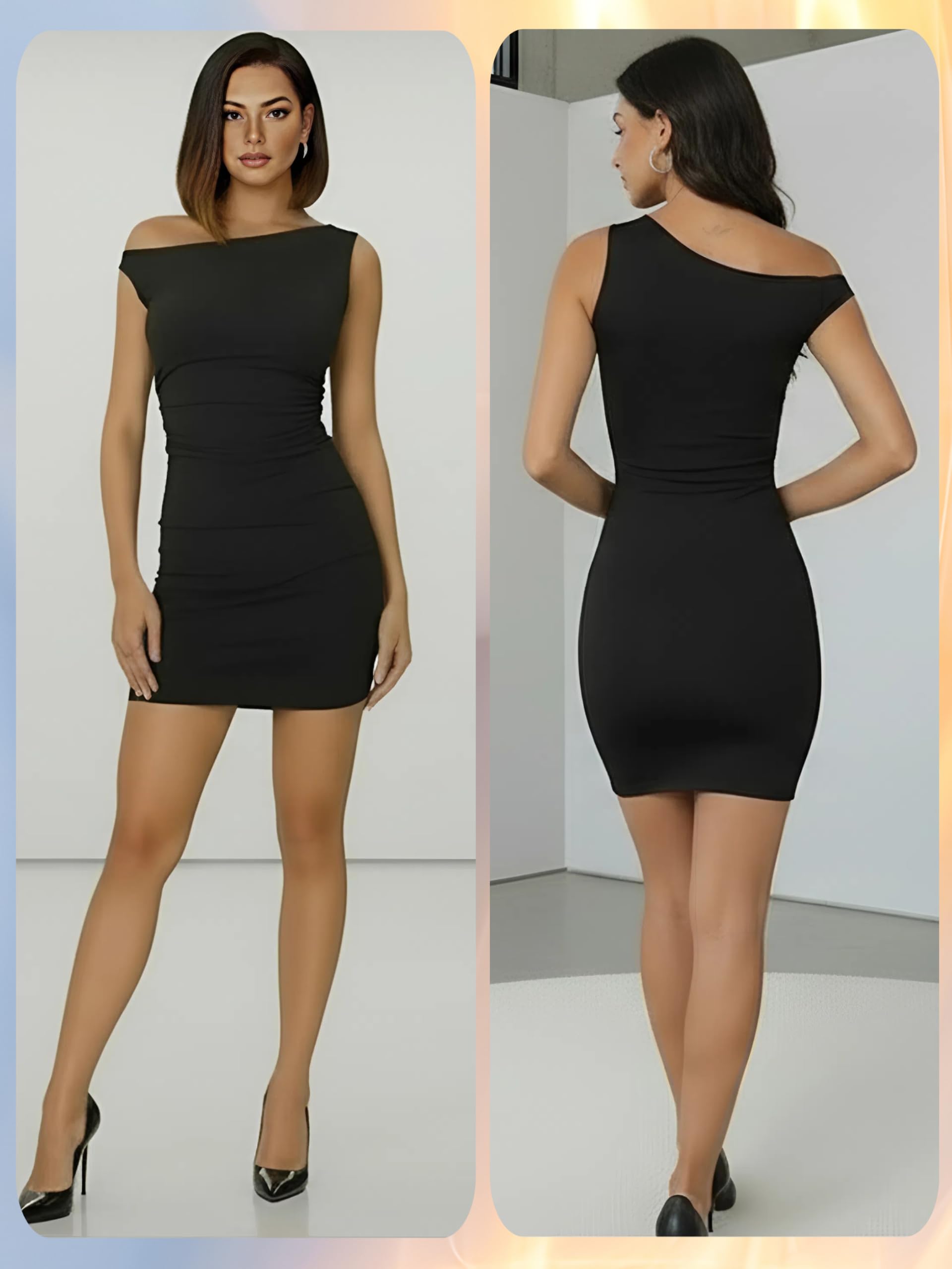 Vestito Donna Corto Estivo Sexy Mini Abito Nero Elegante Monospalla Tubino da Sera Aderente per Festa Miniabito Discoteca Estate AM231