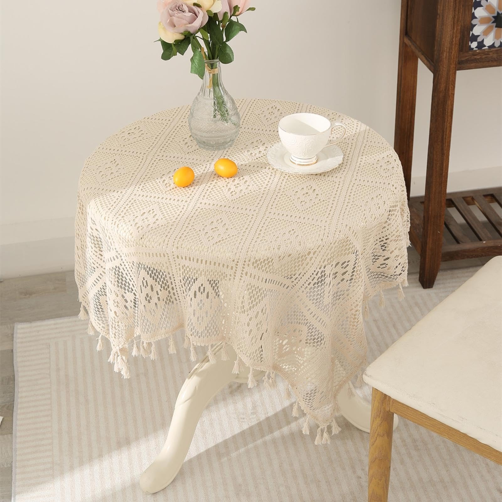 Nappe à carreaux beige salon petite table basse carrée vintage 60x60