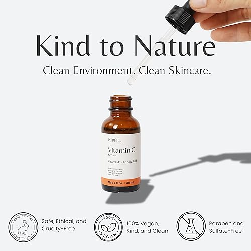 Miniatura 7 de Puréel - Suero con 20% de vitamina C para la cara, suero iluminador con vitamina E y ácido ferúlico, antienvejecimiento, removedor de manchas