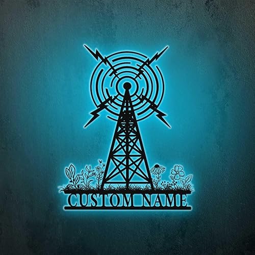 Miniatura 3 de Ham Shack - Letrero de metal para pared, luces LED, de onda corta, letrero de nombre personalizado, letrero de radio, decoración de pared, letrero