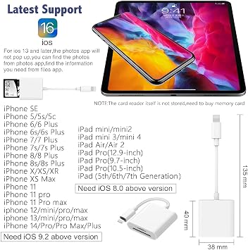 Loydia SD Card Reader for iPhone/iPad, Memory Card Reader Camera Card Reader, 2 in 1 SD Card Reader with Dual Slot for Micro SD/SD, Photography Memory Card Adapter for iPhone/iPad, Plug and Play