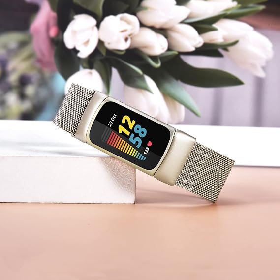 KOREDA Fitbit Charge 5 バンド レディース メンズ ステンレススチール メッシュループ 調節可能な磁気リストバンド Fitbit Charge 5 Advanced Fitness & Health Tracker用 シャンパンゴールド
