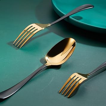 Gold Silverware Set, 20 Piece Food Grade Stainless Steel Flatware Set Include Fork Spoon Knife Utensils for Daily Use and Party, Service for 4, Anti Rust, Safe in Dishwasher(HJ001GO-PSBL)