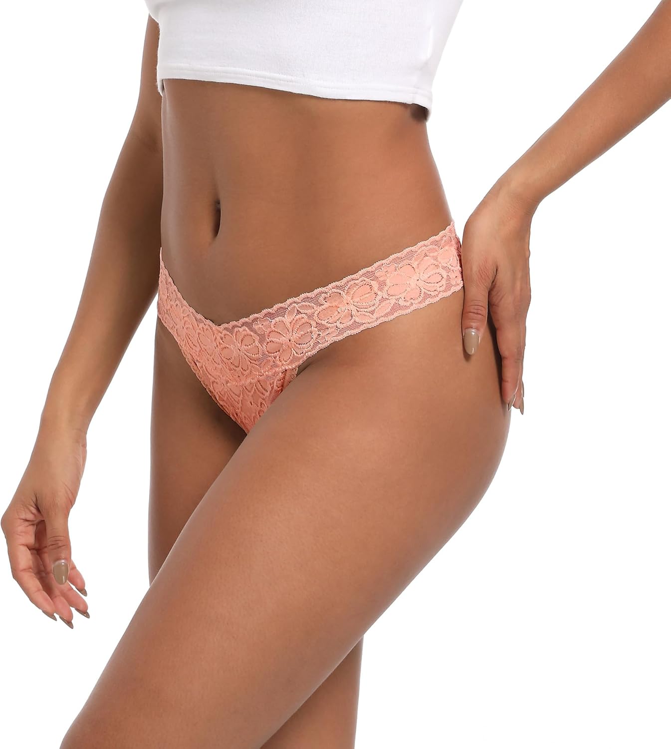 Pack 6 Seamless Lace Thongs for Women Plus Size Breathable Panties Low Rise T-back Stretch Cotton No Show Underwear - Image 2