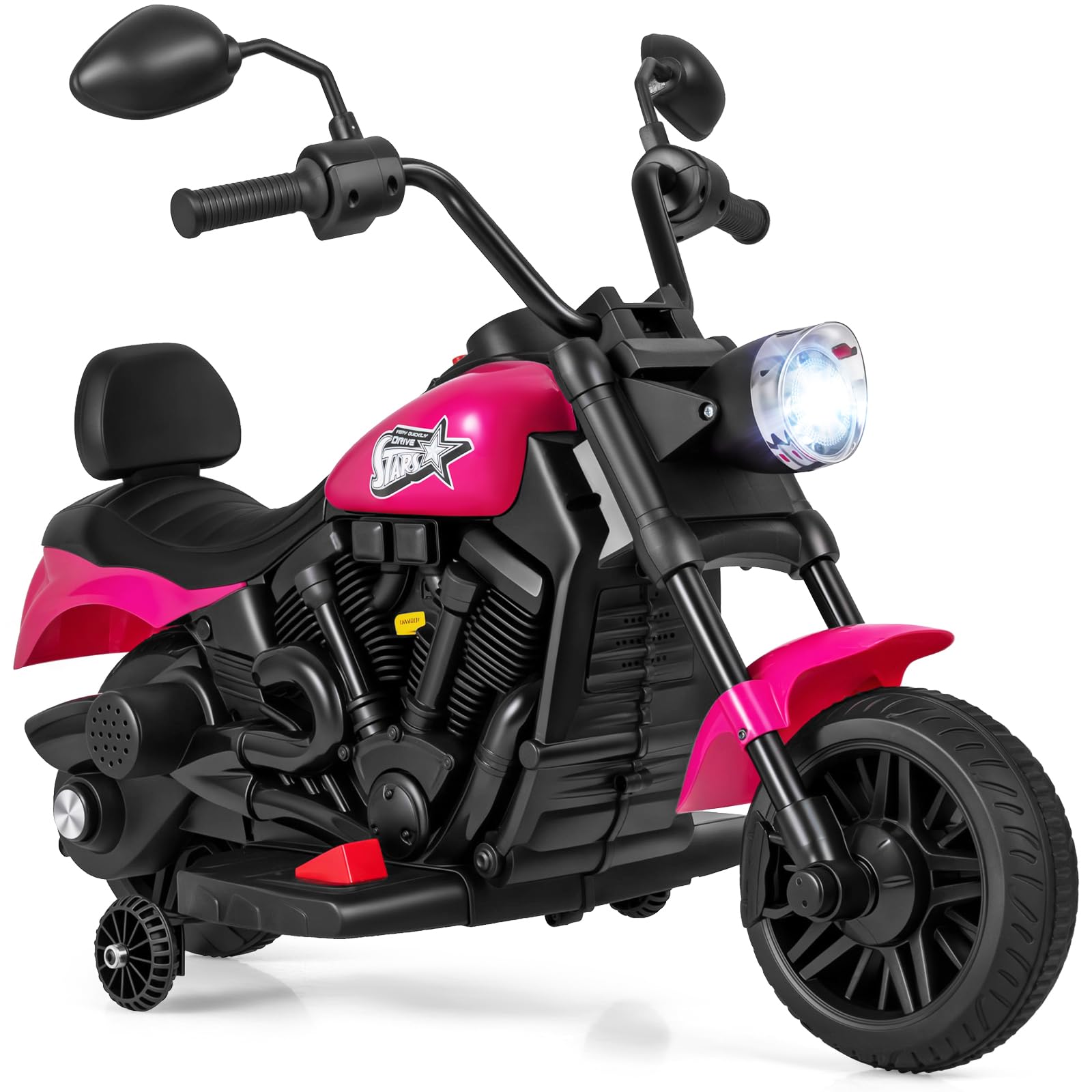 COSTWAY Moto Eléctrica para Niños, 6V Motocicleta de Batería con Faro LED, Música, 2 Ruedas de Entrenamiento, Pedales y 2 Espejos Retrovisores, Moto Infantil para Niños de 18+ Meses (Rosa)