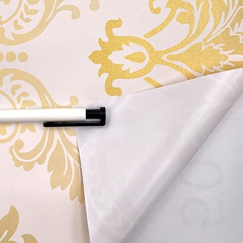 Miniatura 3 de Rollo de papel tapiz de 14.7 pies de papel pintado de damasco dorado, revestimiento autoadhesivo para cajones de 17.7 x 177 pulgadas, cubierta de