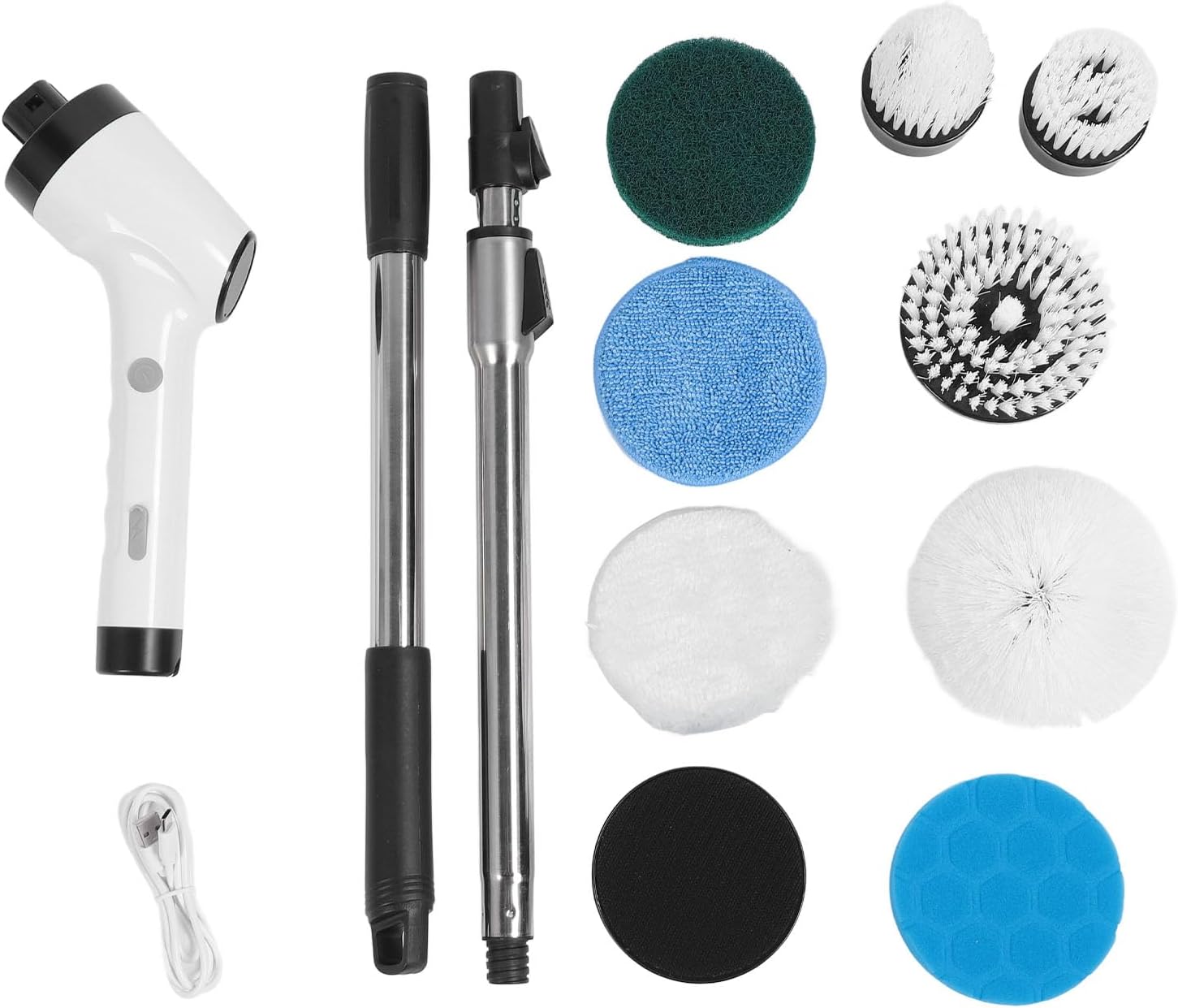 All components of the Ymiko 8 in 1 Electric Cleansing Brush laid out