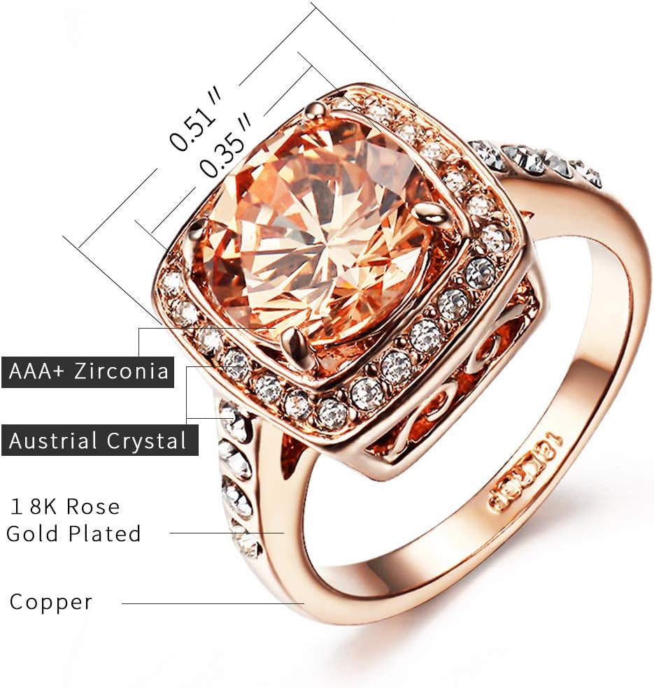 Yellow Shinning Cubic Zirconia Topaz Rings For Women 18K Rose Gold Plated - Image 2