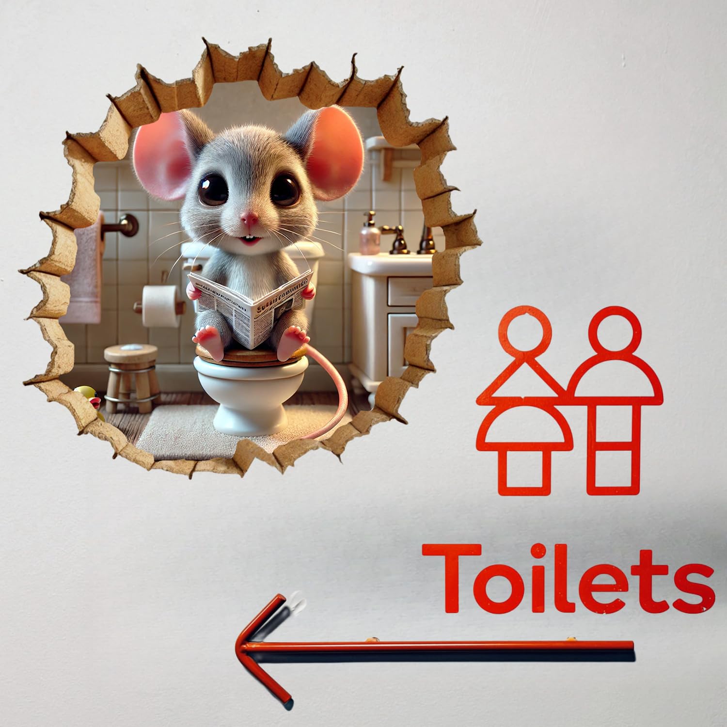 NEXIHOO Creative 3D Mouse Hole Wall Decals - Set of 4 Different Themes for Kids Room Decor, Classroom Decor, and Bathroom Stickers, Peel and Stick Wall Murals for Easy Application and Removal