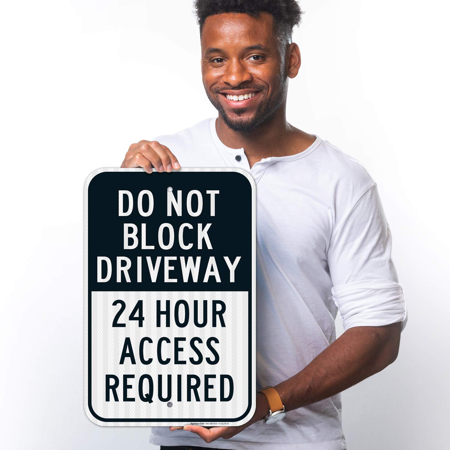 Do Not Block Driveway 24 Hour Access Required Black, 12x18 Inches, 3M EGP Reflective .063 Aluminum, Fade Resistant, Easy Mounting, Indoor/Outdoor Use, Made in USA