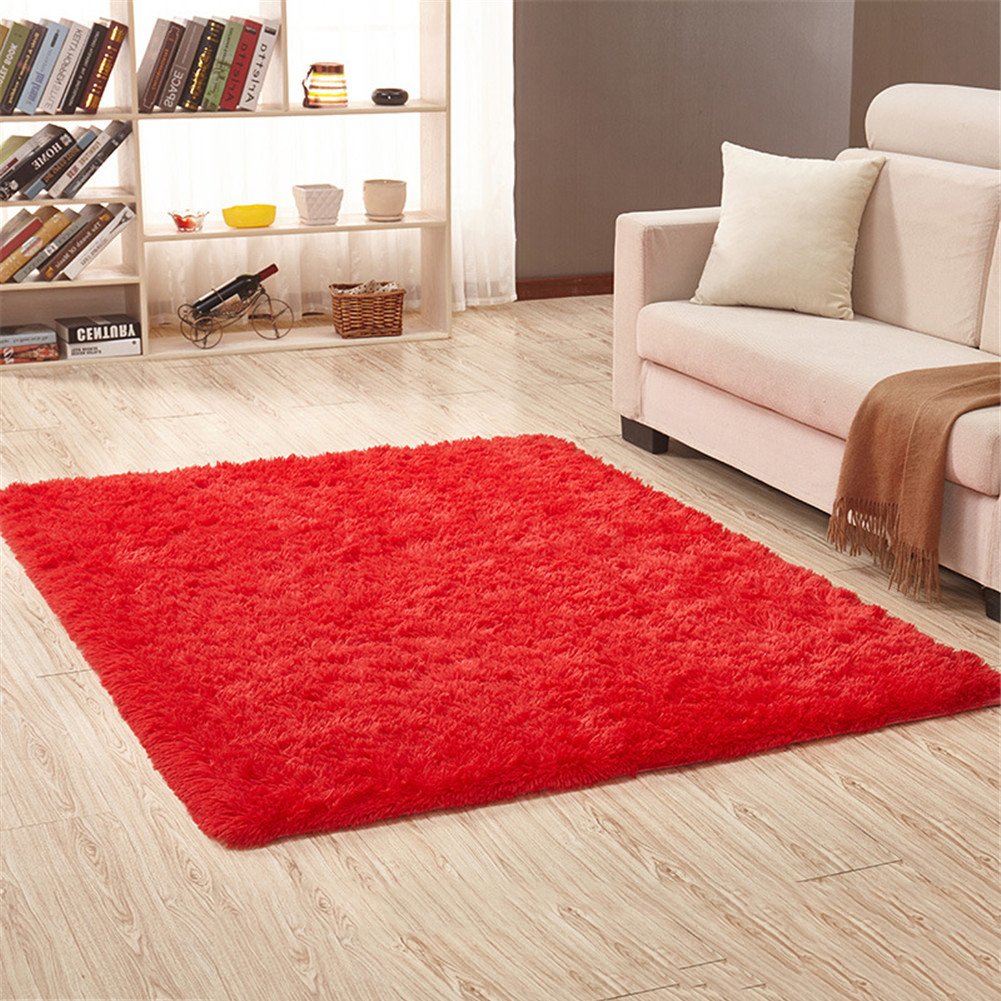 Alfombras Salon Pelo Largo de habitacion Rectángulo Modernas Rojo 200x300cm