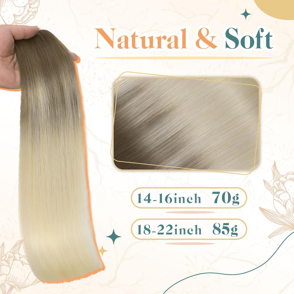 Sindra Invisible Wire Hair Extensions Ombre Light Brown to Platinum Blonde Human Hair Extensions With Adjustable Clips One Piece 85g Wire22#8T60