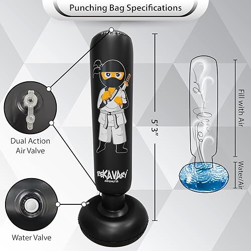 Miniatura 7 de Kit de saco de boxeo de dinosaurio para niños con bomba y kit de reparación, kit de saco de boxeo inflable de 5 pies y 3 pulgadas con bomba y kit de