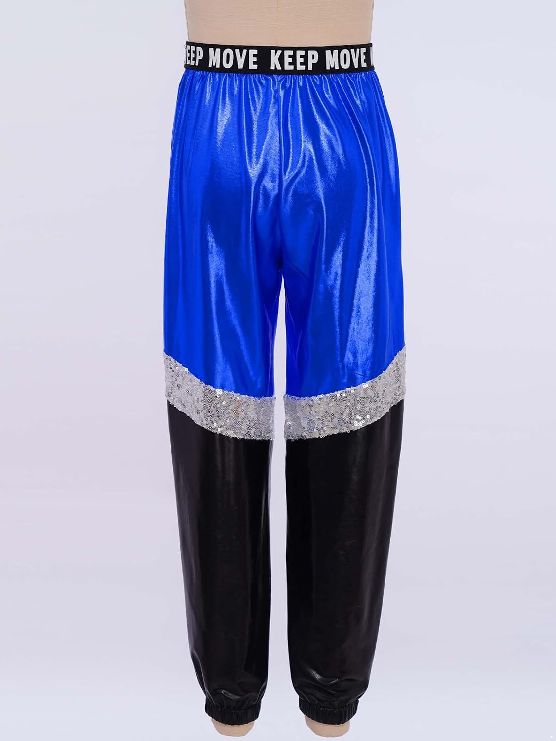 Kids Hip Hop Dance Pants Girls Dance Performance Outfit Shiny Metallic Color Block Pants