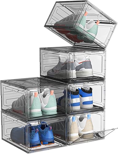 Miniatura 6 de Paquete de 9 organizadores de zapatos, almacenamiento de zapatos de plástico sólido mejorado, cajas de zapatos de plástico transparente apilables,